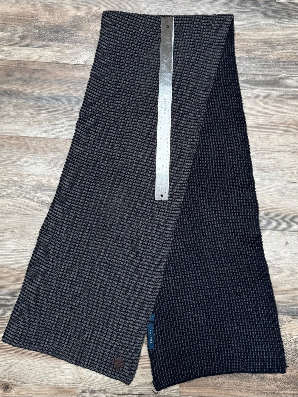 Cole Haan Waffle Knit Scarf Gray Charcoal Reversible 100% Acrylic